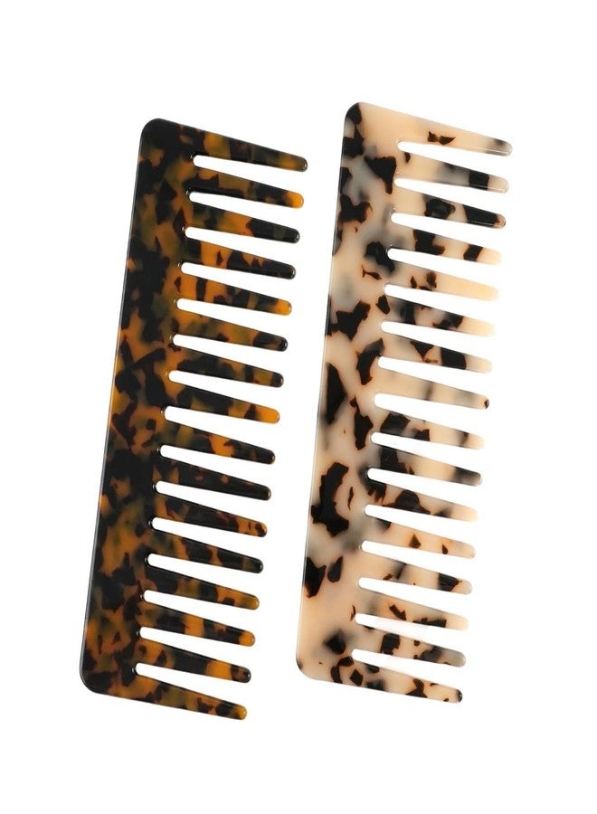 fernfern Large Hair Wide Tooth Combs, 2 Pack Cellulose Acetate Detangling Combs for Women Thick Curly Wavy Wet Dry Hair (Tortoise Shell, Ivory) - Image 1